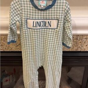 Personalized Lincoln Green Gingham Infant One-Piece 2T